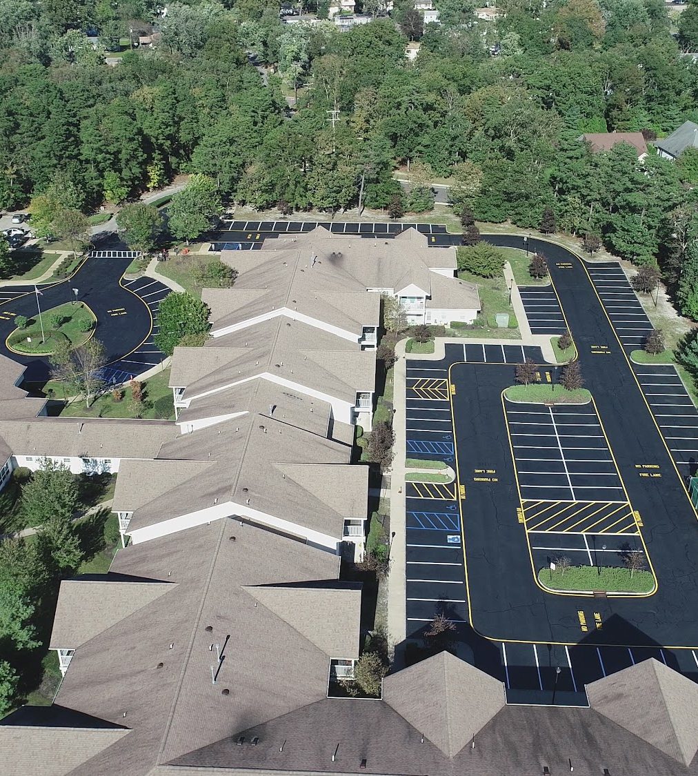 Aerial view of freshly paved community parking areas in New Jersey