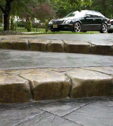 Stamped concrete wall and step detail at a New Jersey home