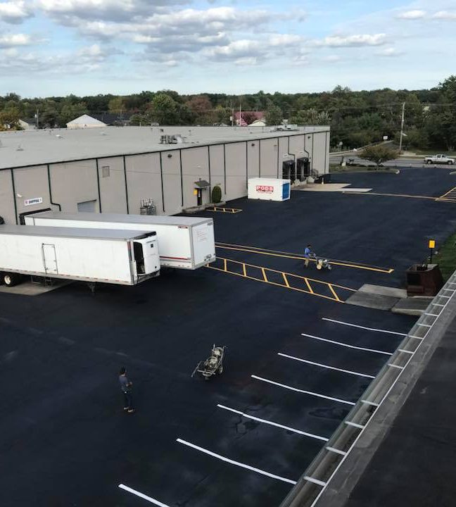 Newly striped commercial parking lot in Mercer County